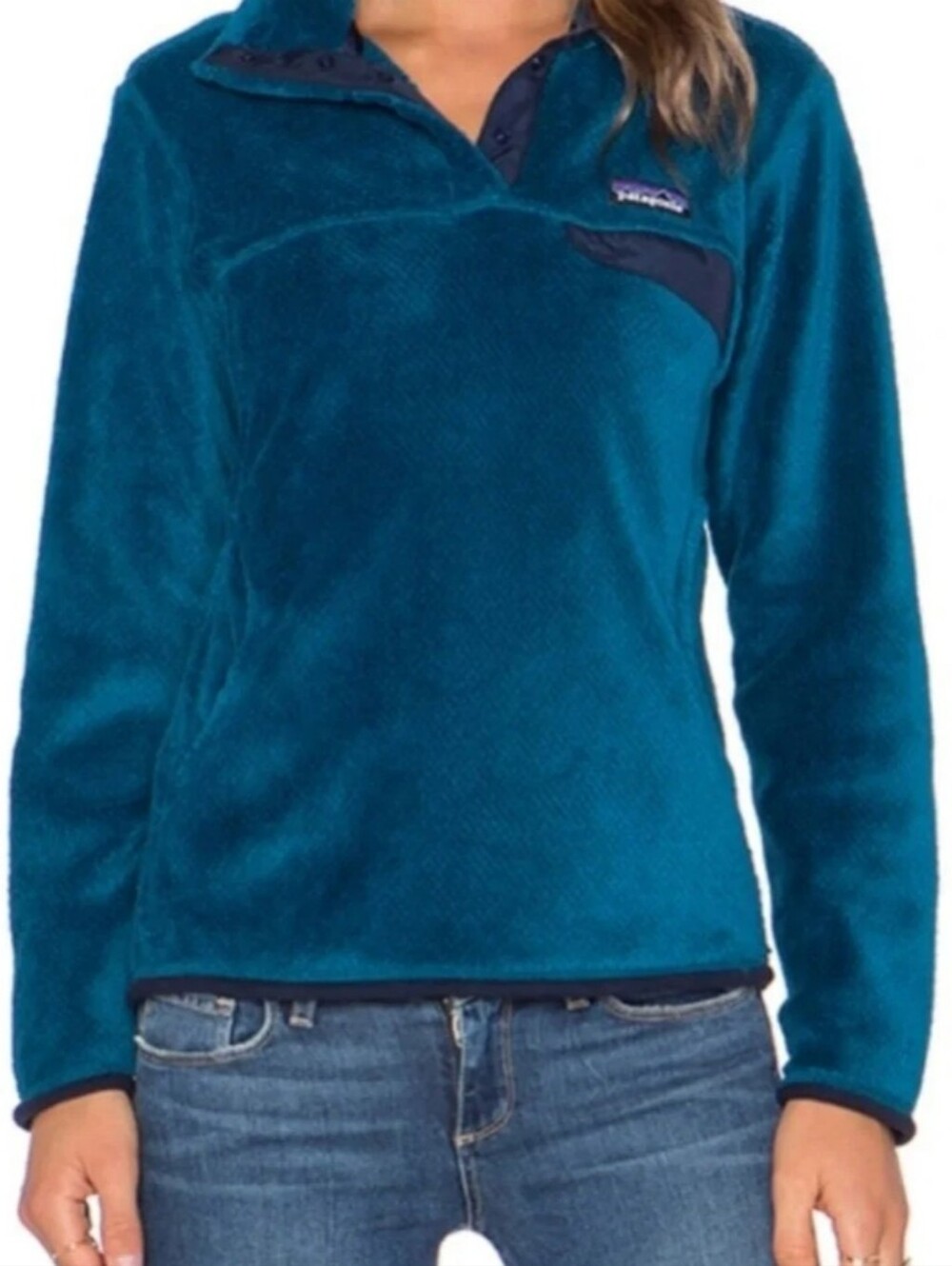 Patagonia Women's Peafowl Blue Re-Tool Snap-T Polartec Fleece Pullover! Size S